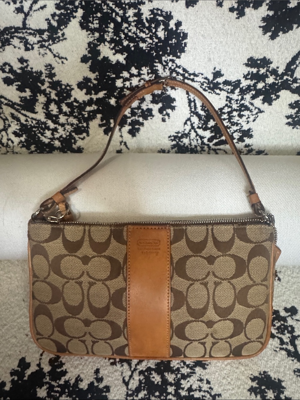 Coach Brown and Tan Signature Shoulder Bag